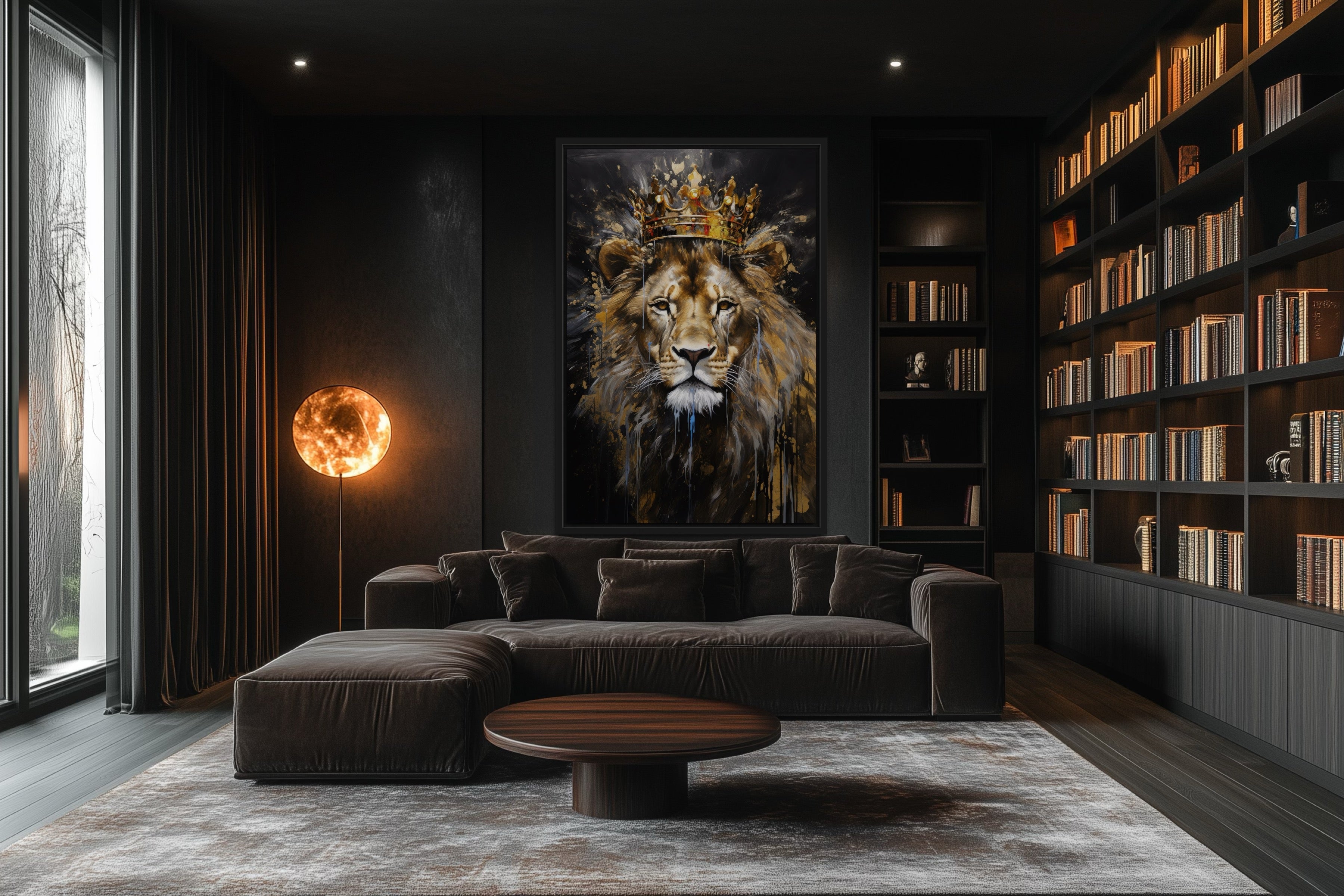 Lion King With Crown Man Cave Framed Canvas Wall Art