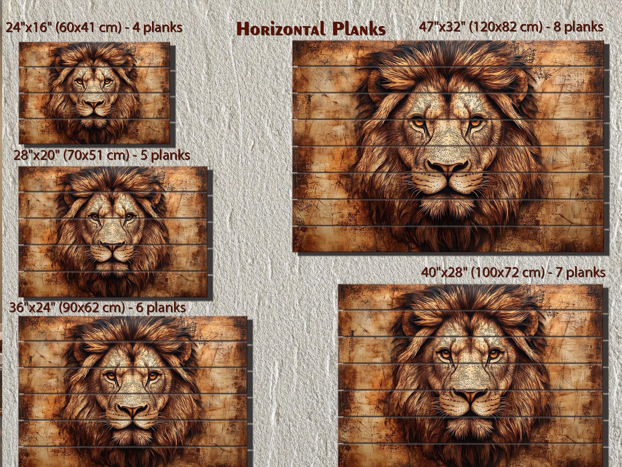 Lion Portrait Real Wood Wall Art – Rustic Sign For Man Cave Or Office