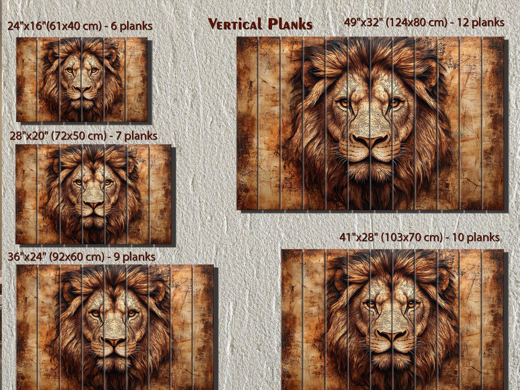 Lion Portrait Real Wood Wall Art – Rustic Sign For Man Cave Or Office