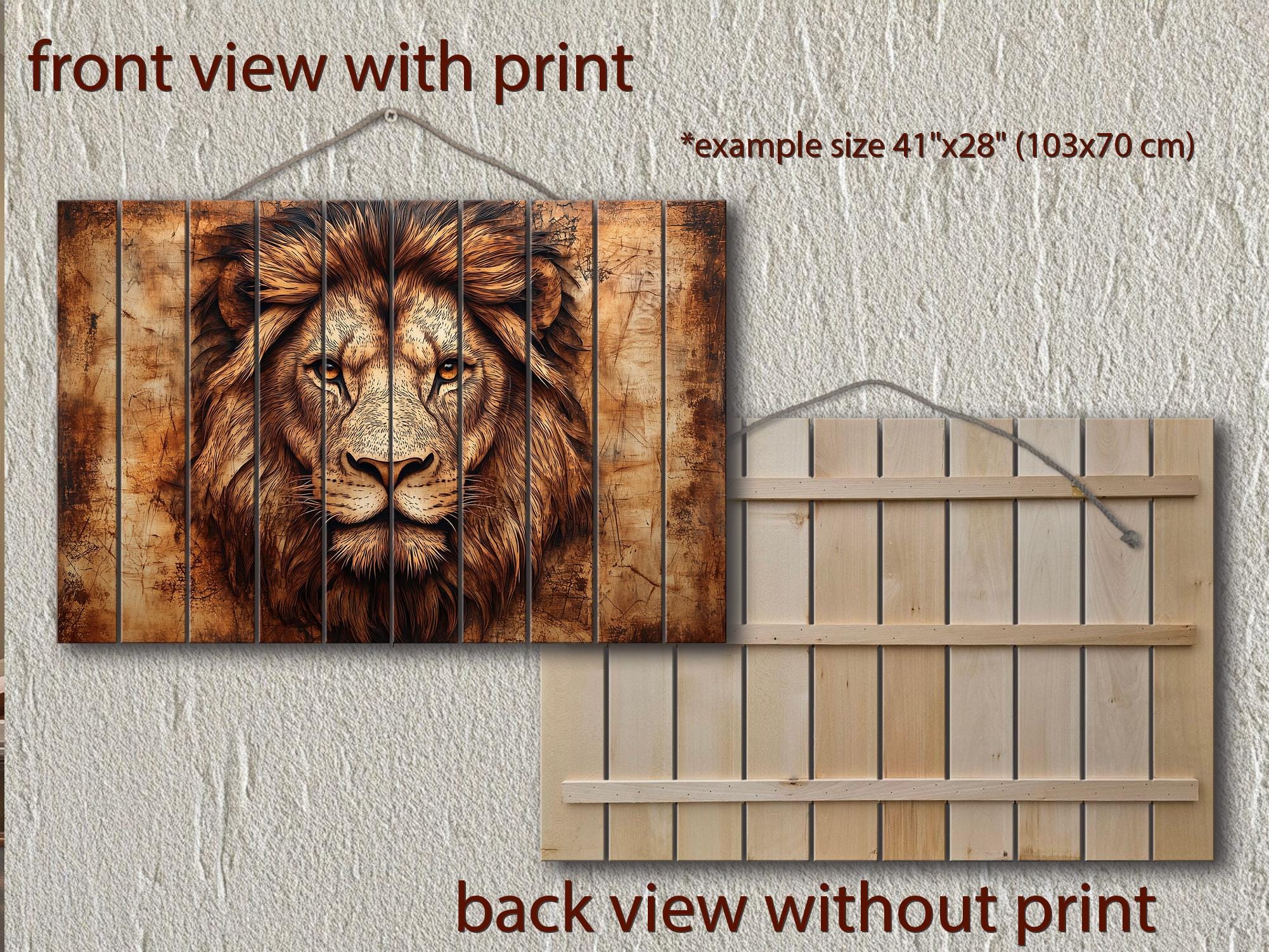 Lion Portrait Real Wood Wall Art – Rustic Sign For Man Cave Or Office