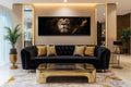 Lion Wall Art Canvas | Long Narrow Black Gold Wildlife Decor - Bold Majestic Portrait