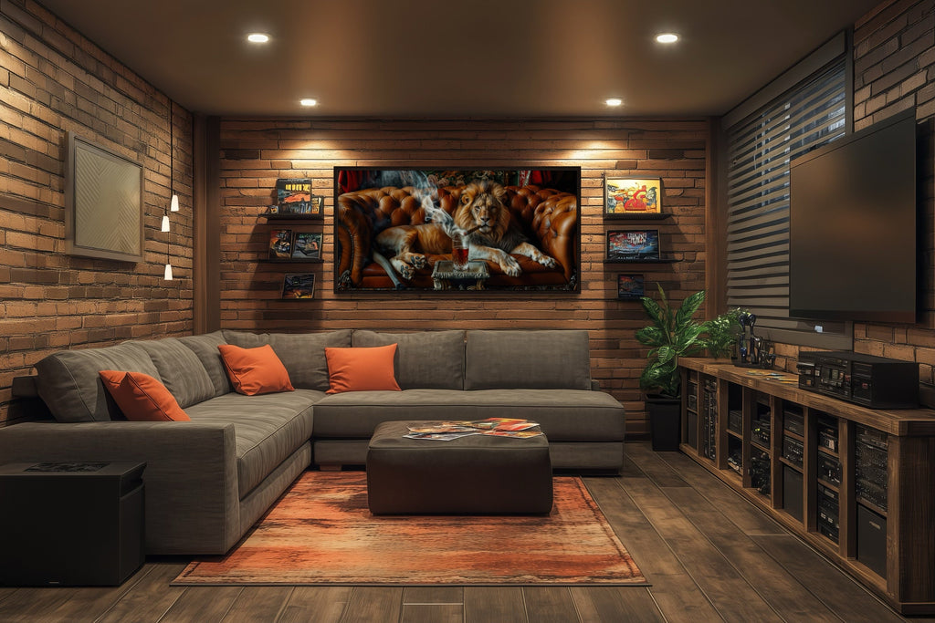 Lion Wall Art – Majestic Lion Painting | Framed Canvas Print for Man Cave Decor