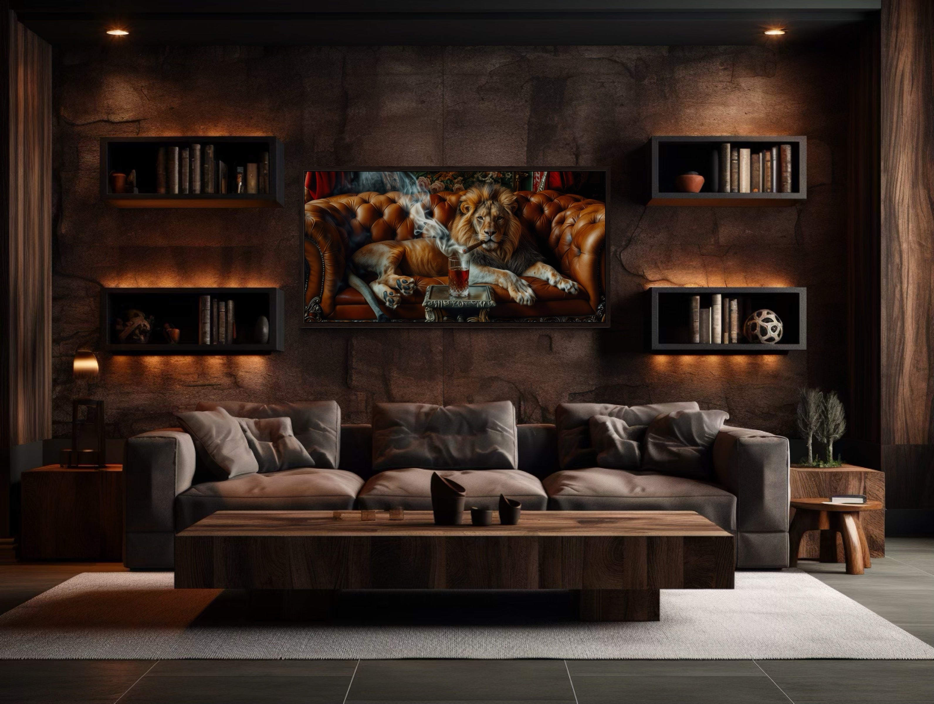 Lion Wall Art – Majestic Lion Painting | Framed Canvas Print for Man Cave Decor