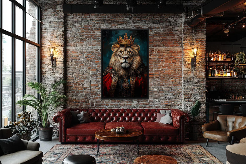 Lion  With Crown And Robe Victorian Portrait Wall Art