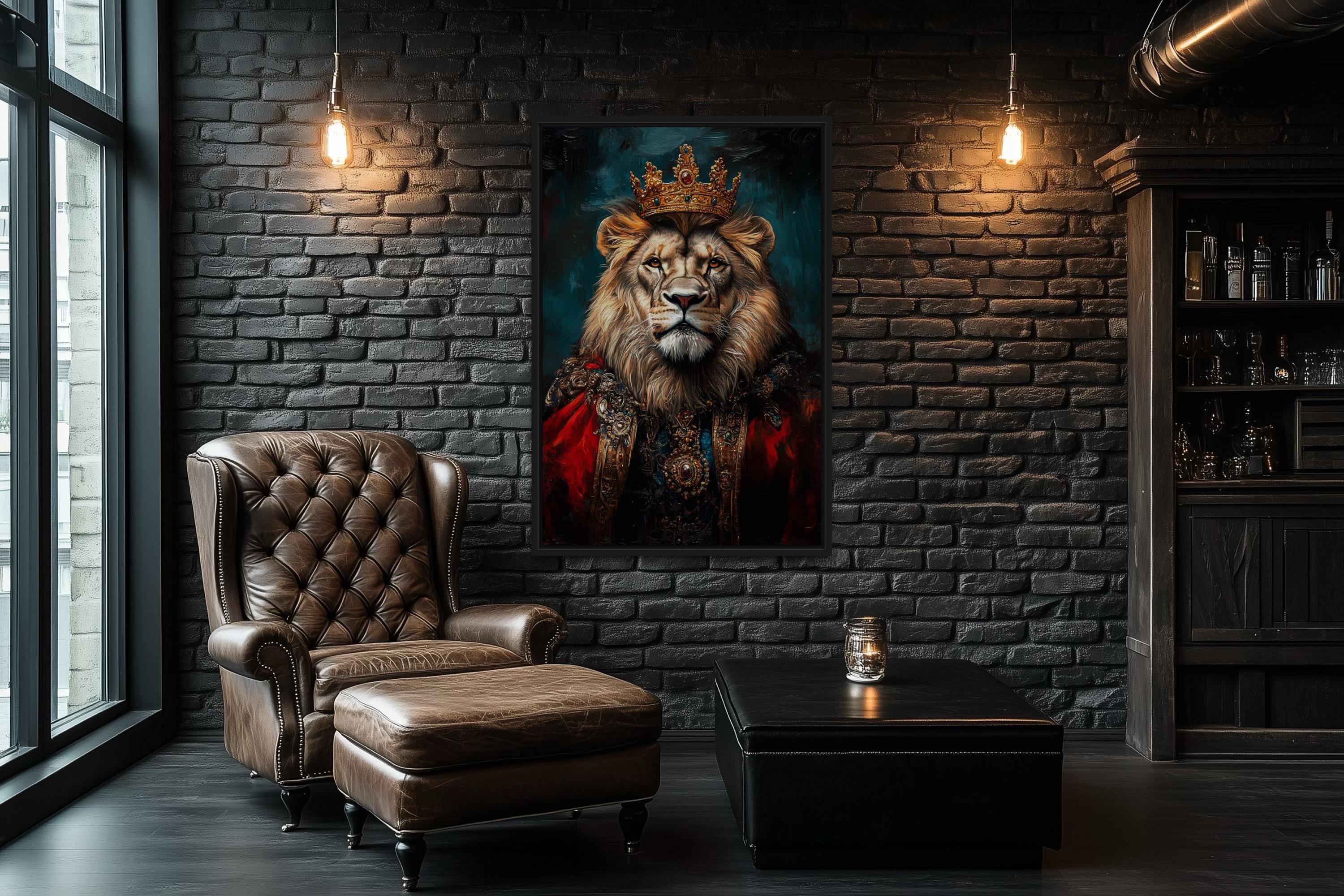 Lion  With Crown And Robe Victorian Portrait Wall Art