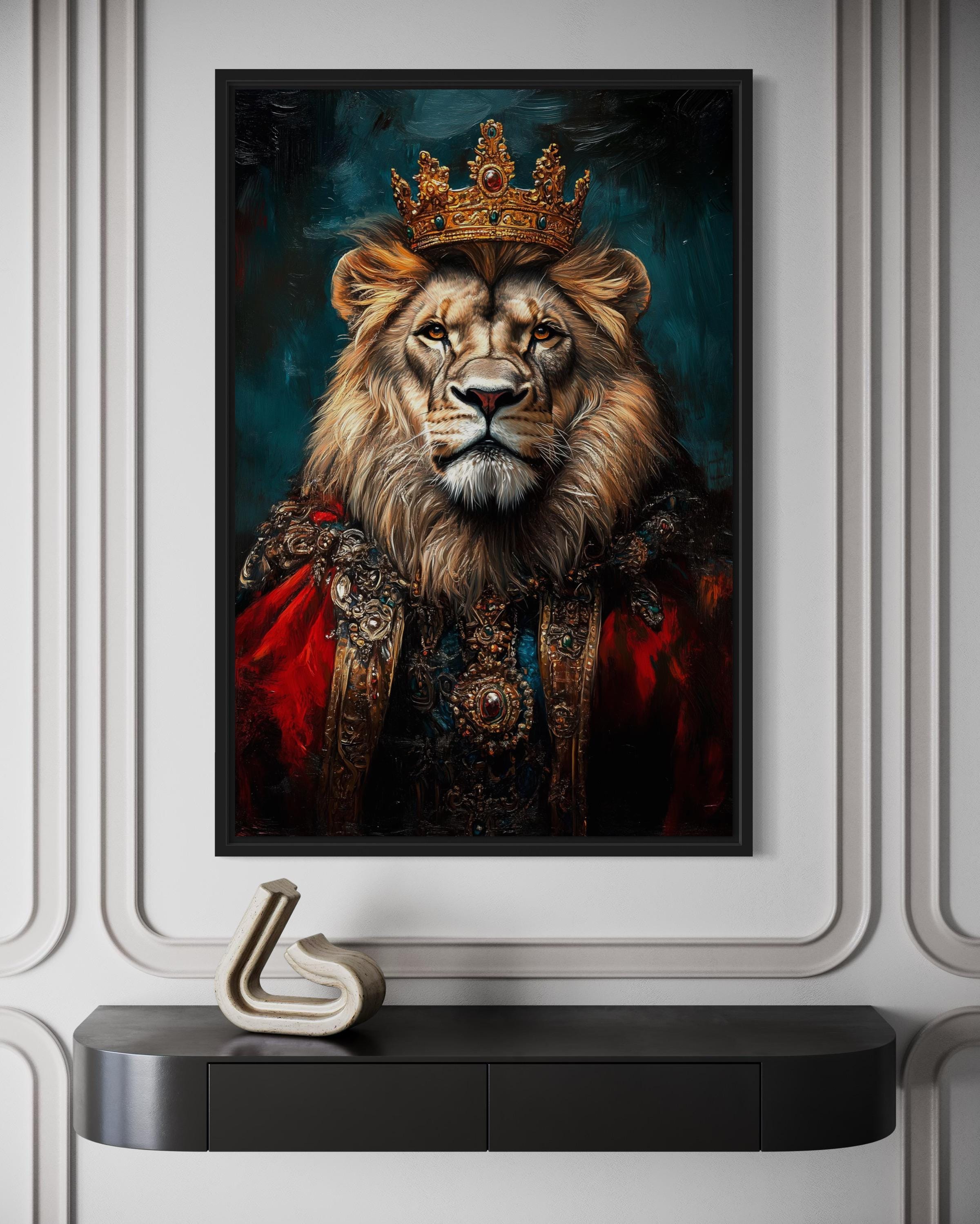 Lion  With Crown And Robe Victorian Portrait Wall Art