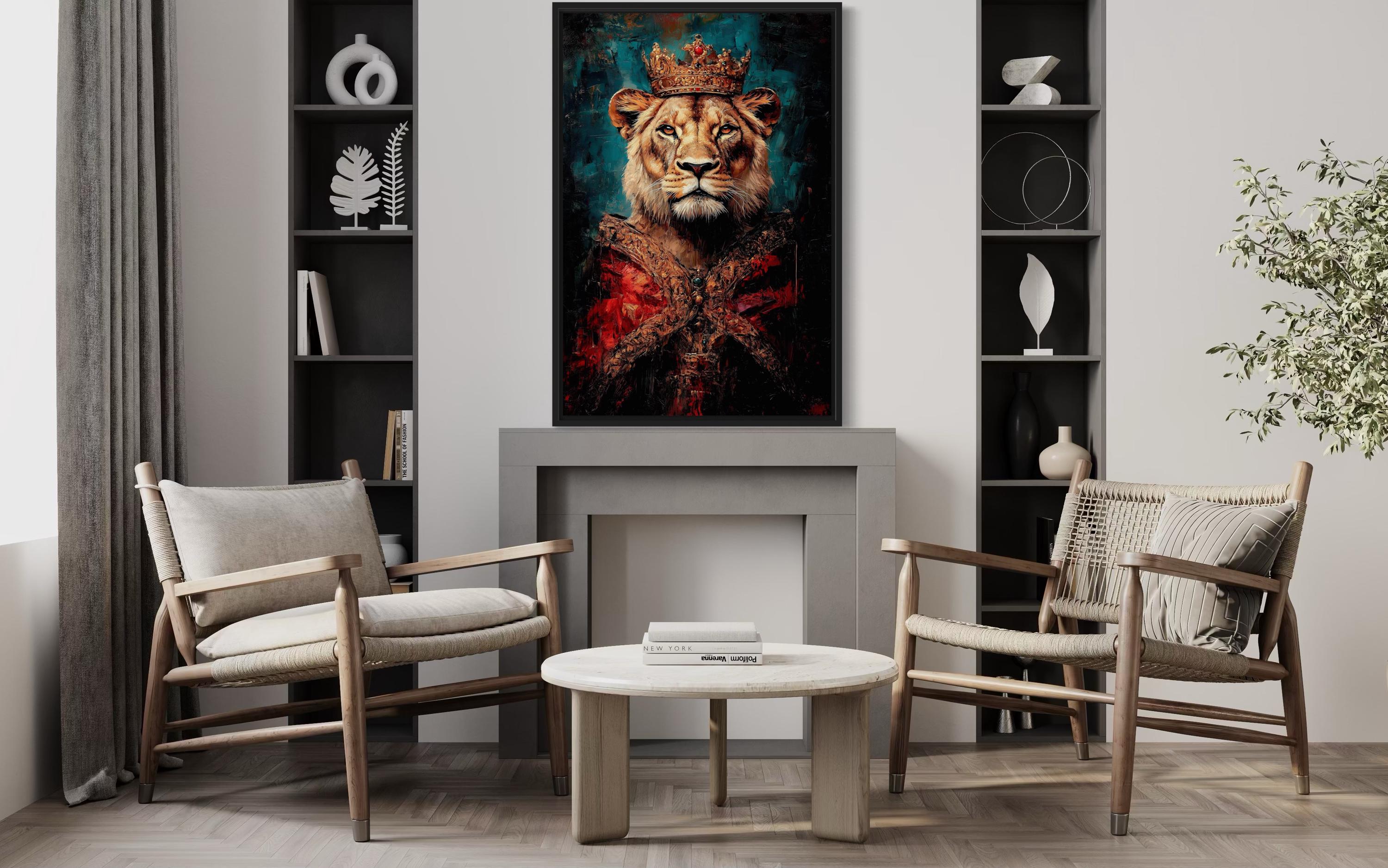 Lioness Queen With Crown And Robe Victorian Portrait Wall Art