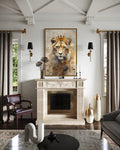 Lioness Queen With Crown Beige Gold Framed Canvas Wall Art