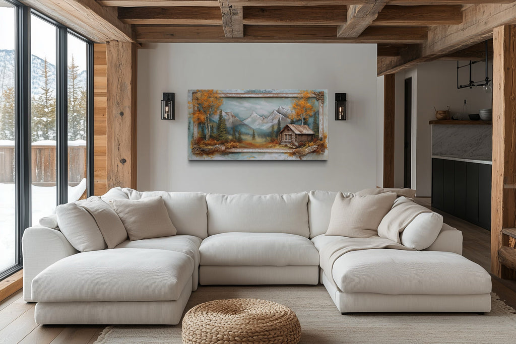 Log Cabin Wall Art - Rustic Canvas Print | Autumn Mountain Cabin Decor