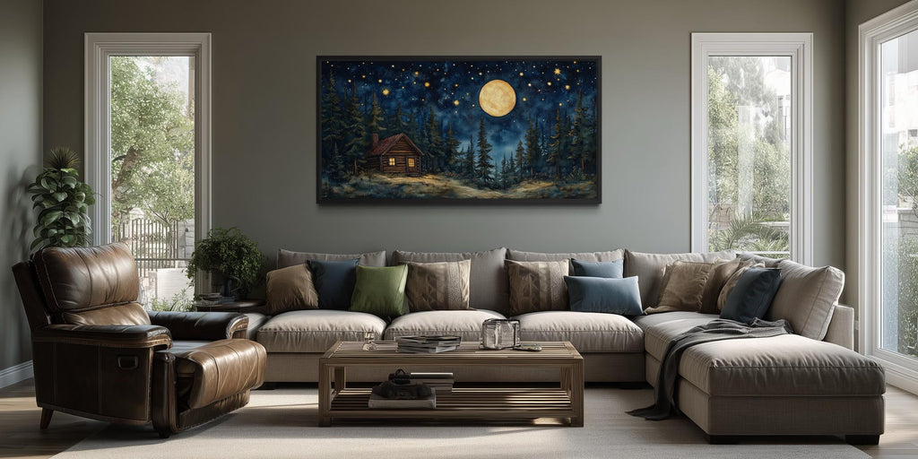 Log Cabin in the Moonlit Woods Canvas Wall Art