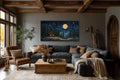 Log Cabin in the Moonlit Woods Canvas Wall Art