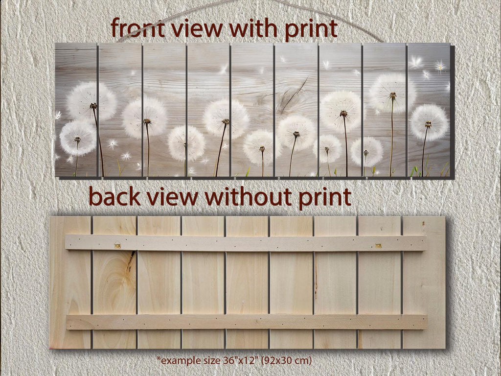 Long Horizontal Dandelions Wood Wall Art For Over Bed Decor