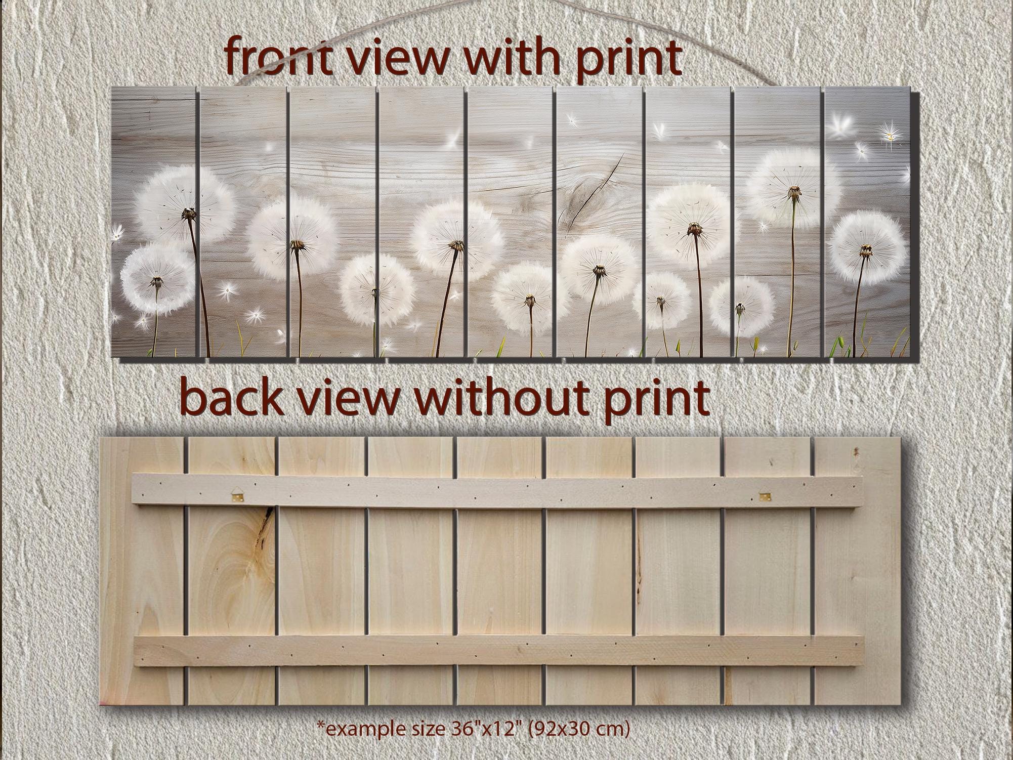 Long Horizontal Dandelions Wood Wall Art For Over Bed Decor