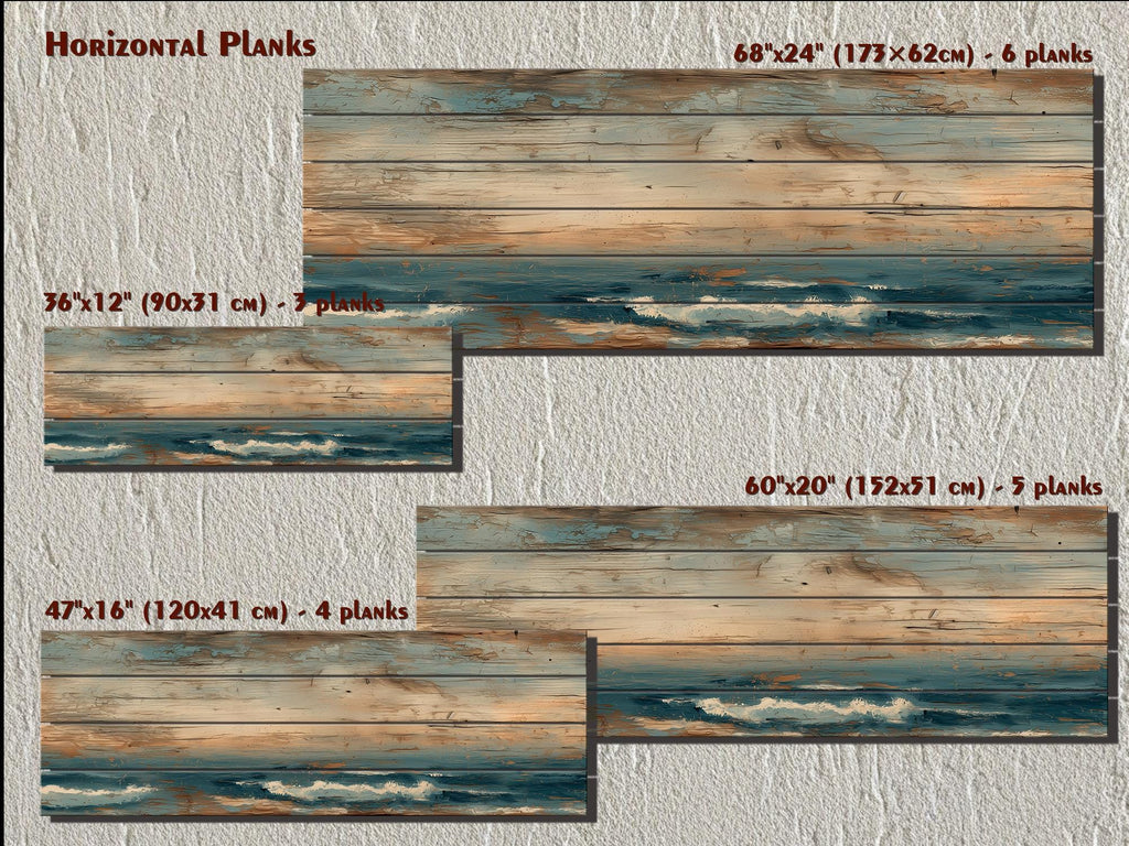 Long Horizontal Minimalist Ocean Distressed Wood Wall Art