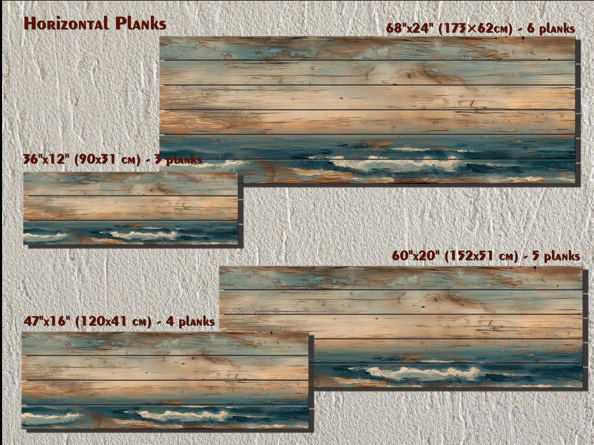 Long Horizontal Minimalist Ocean Distressed Wood Wall Art