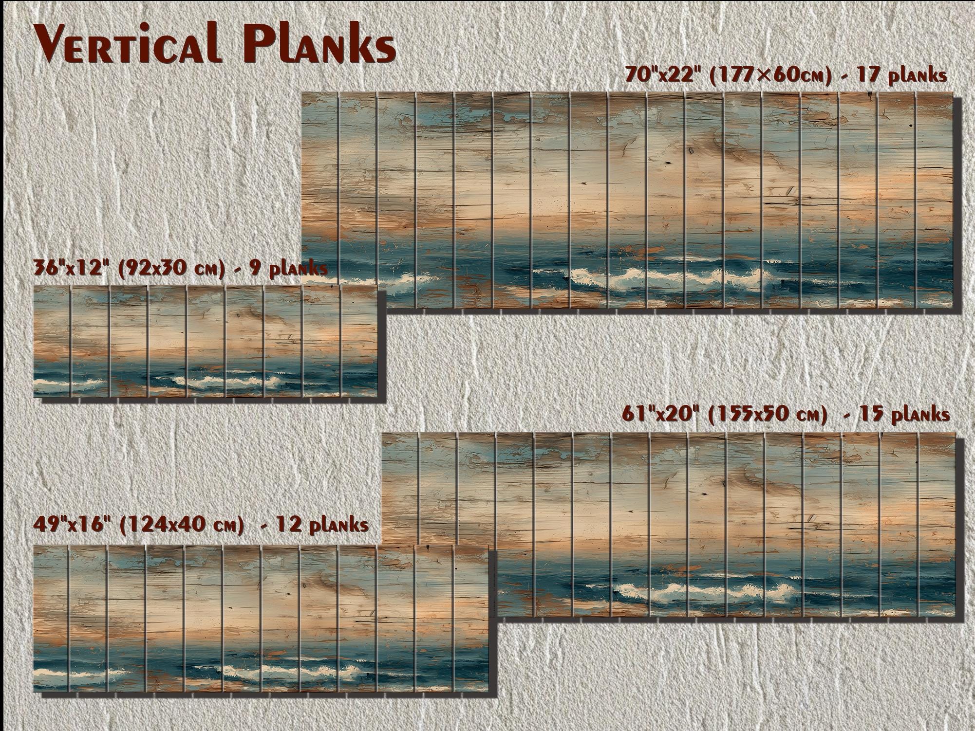Long Horizontal Minimalist Ocean Distressed Wood Wall Art