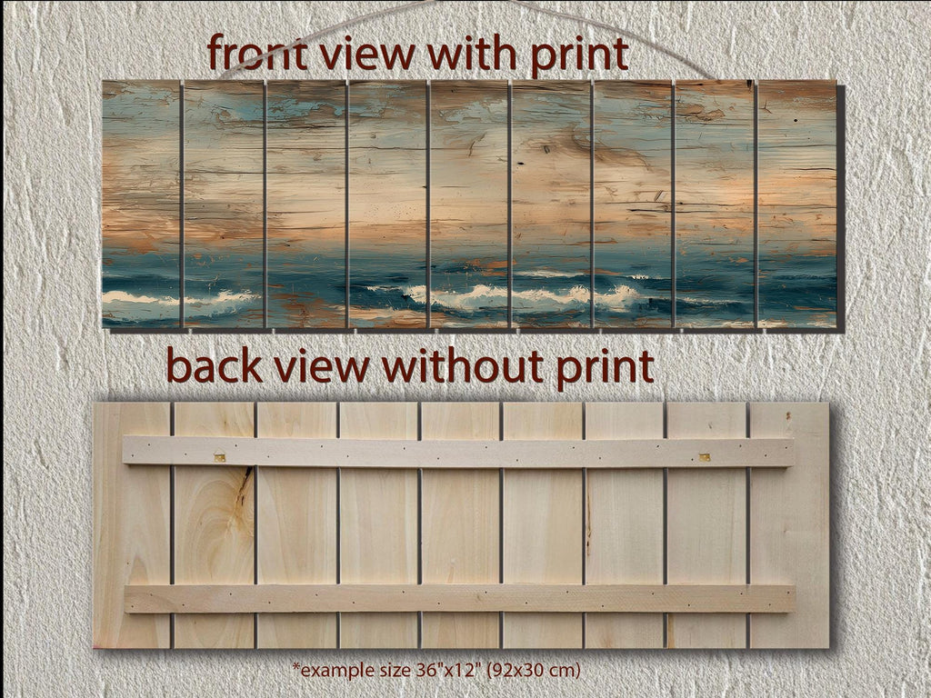 Long Horizontal Minimalist Ocean Distressed Wood Wall Art