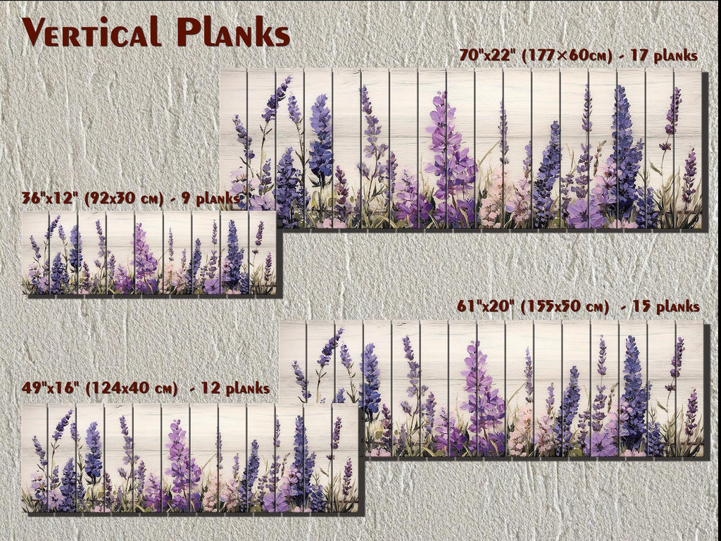 Long Horizontal Purple Lavender Wildflowers Real Wood Wall Art