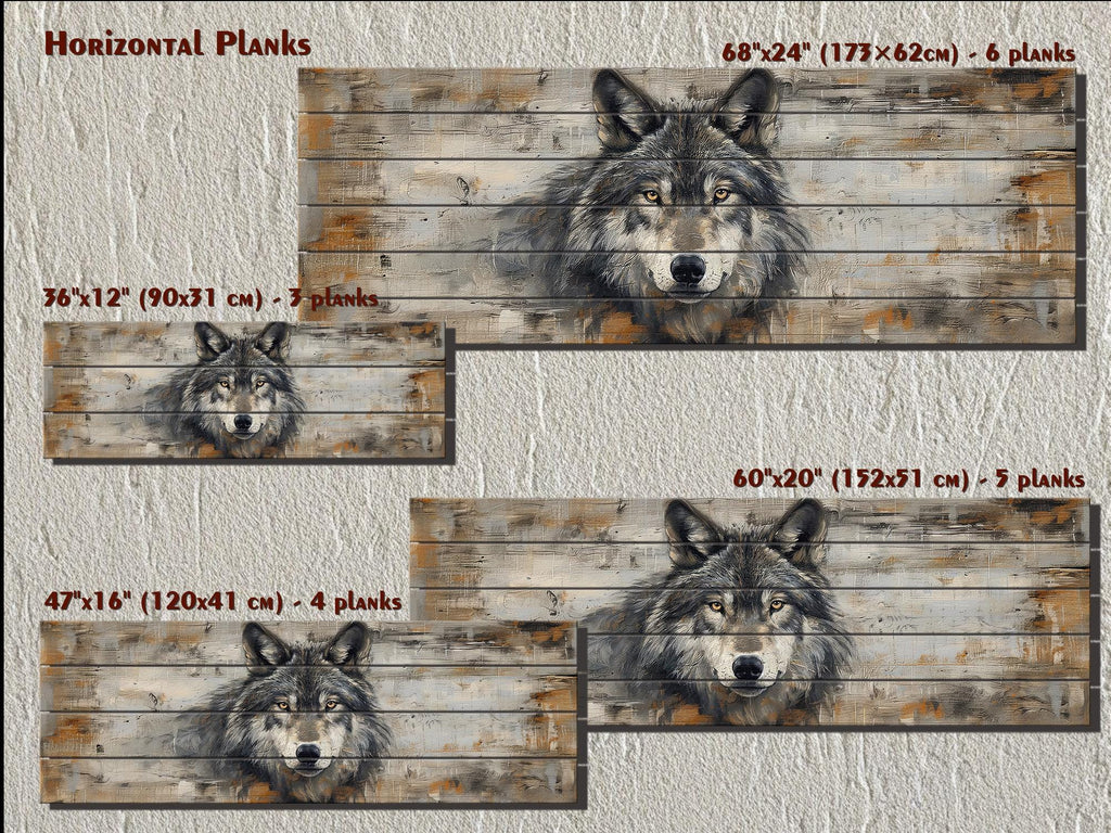 Long Horizontal Rustic Wolf Portrait Distressed Wood Wall Art