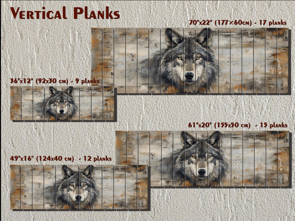 Long Horizontal Rustic Wolf Portrait Distressed Wood Wall Art