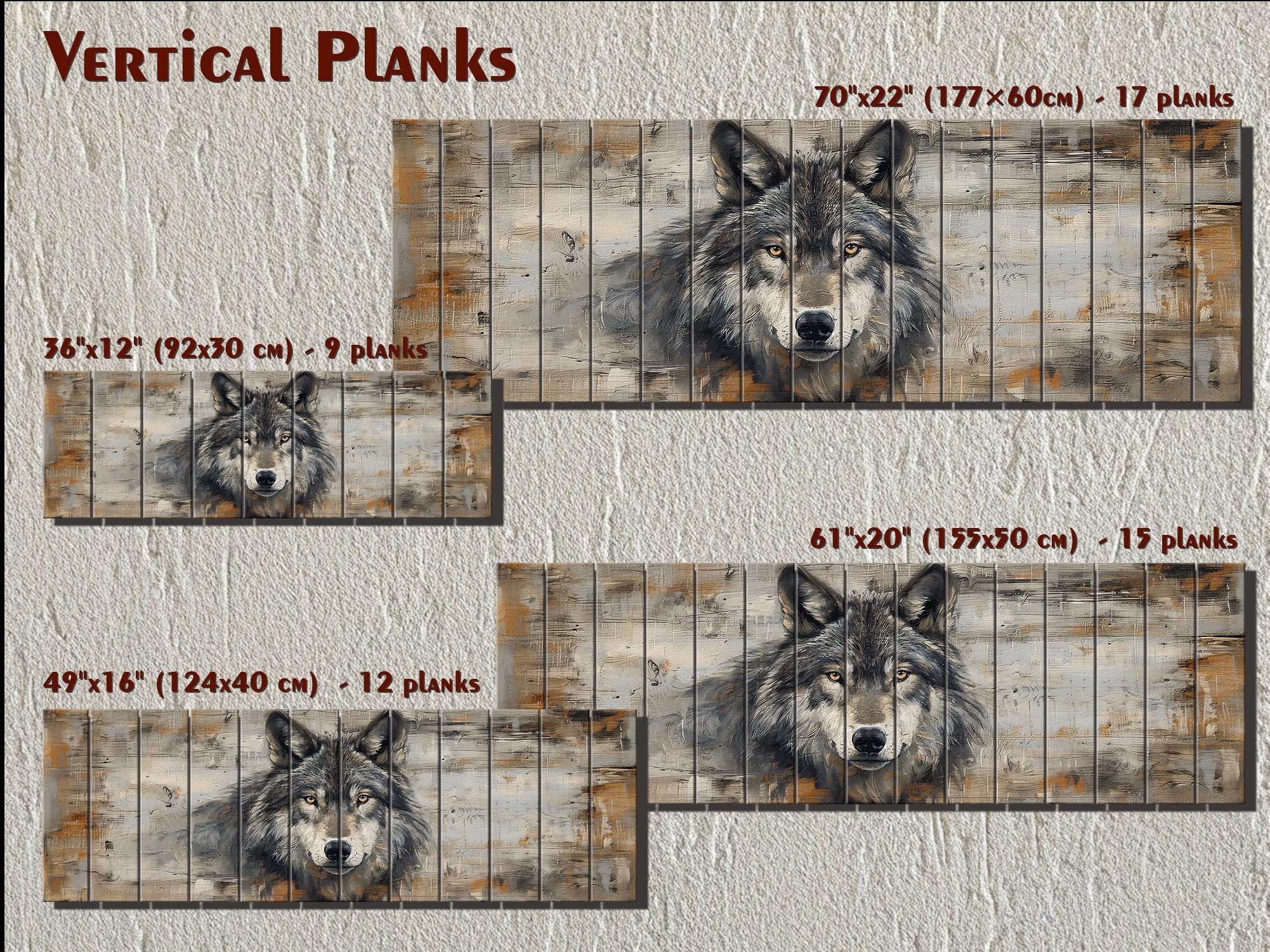 Long Horizontal Rustic Wolf Portrait Distressed Wood Wall Art