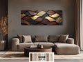 Long Horizontal Wood Texture Wall Art Print, Abstract Brown Gold Geometric Design