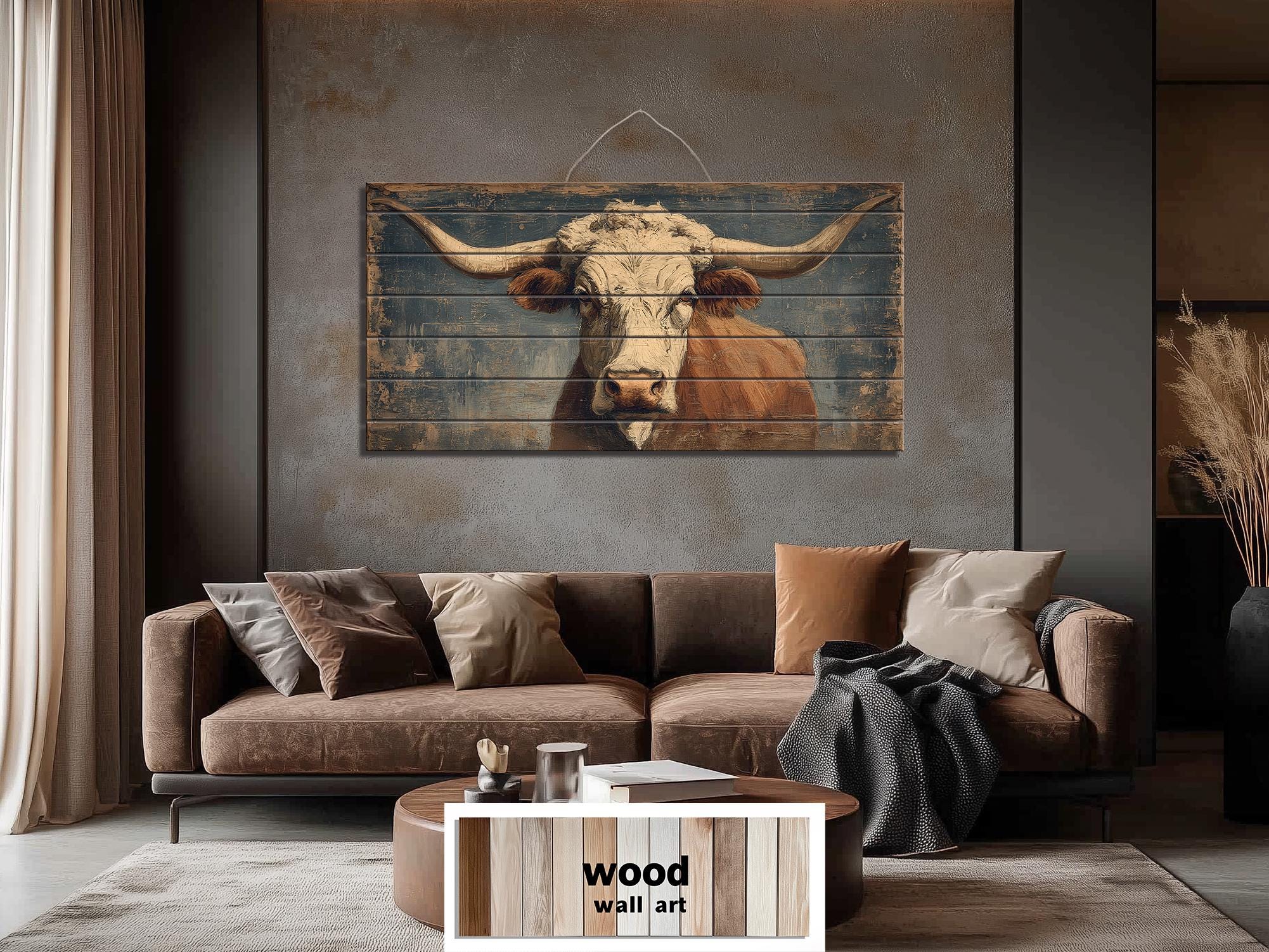 Longhorn Bull Wall Art - Rustic Wood Decor | Western Farmhouse Artwork