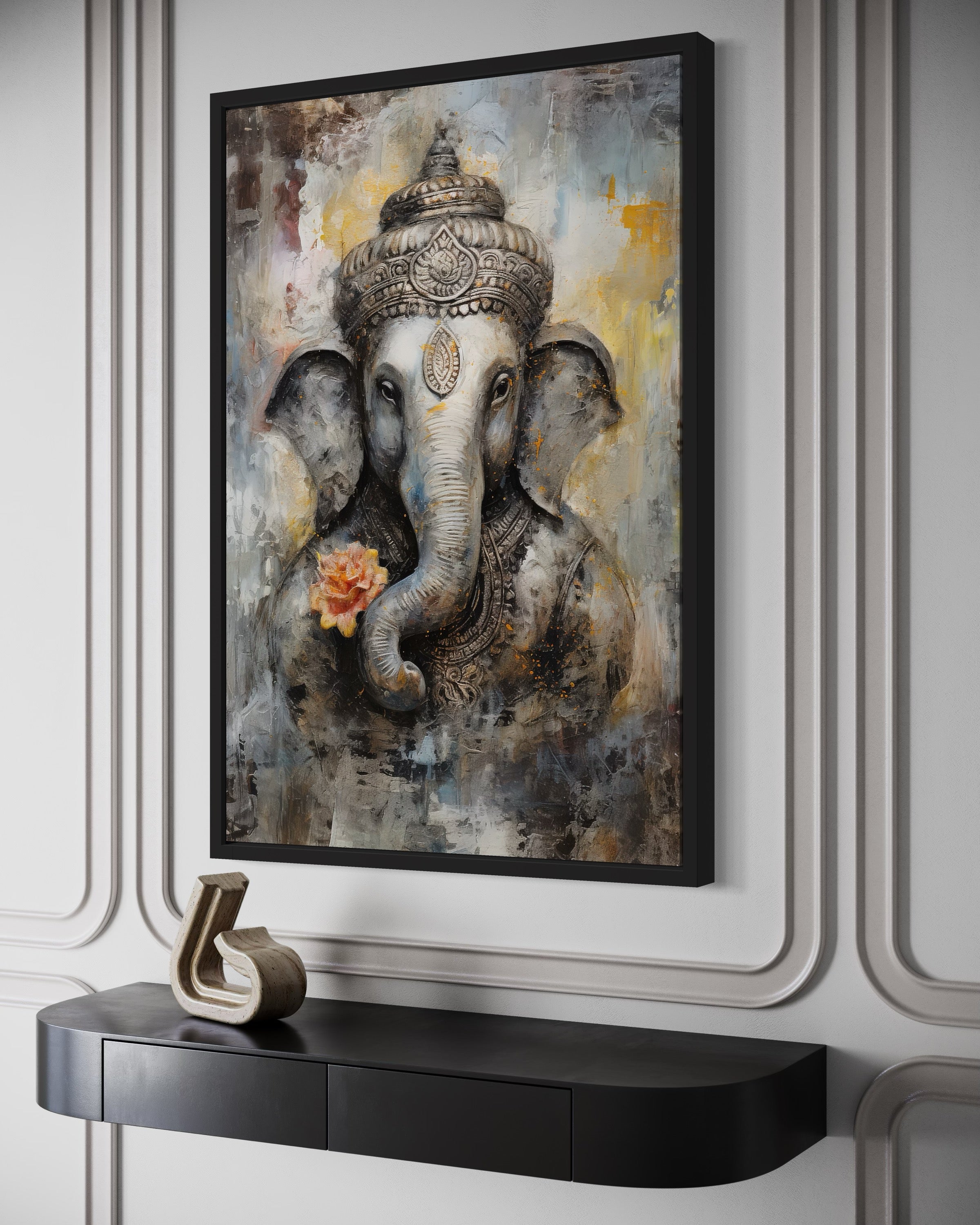 Lord Ganesha Modern Abstract Indian Framed Canvas Wall Art