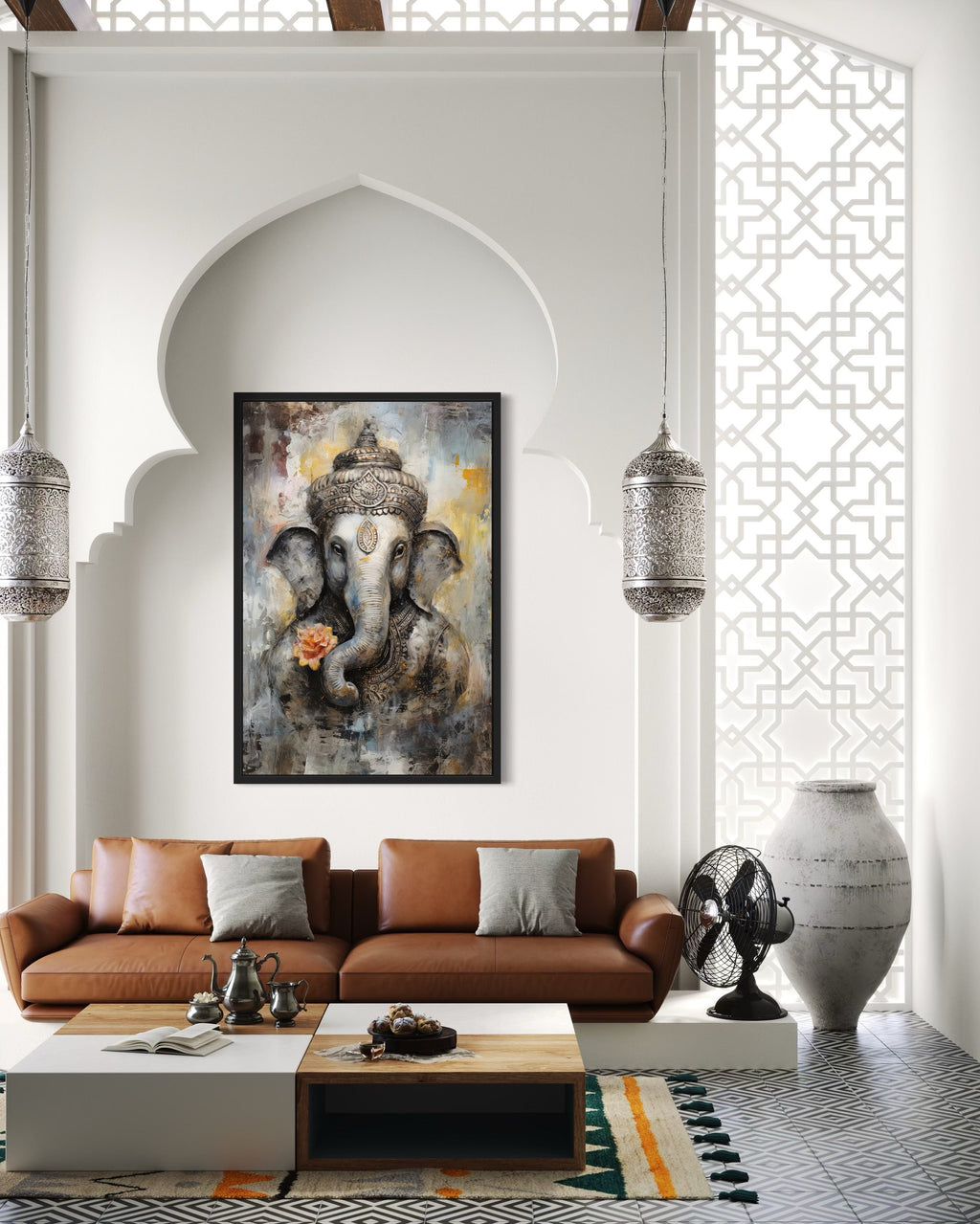 Lord Ganesha Modern Abstract Indian Framed Canvas Wall Art