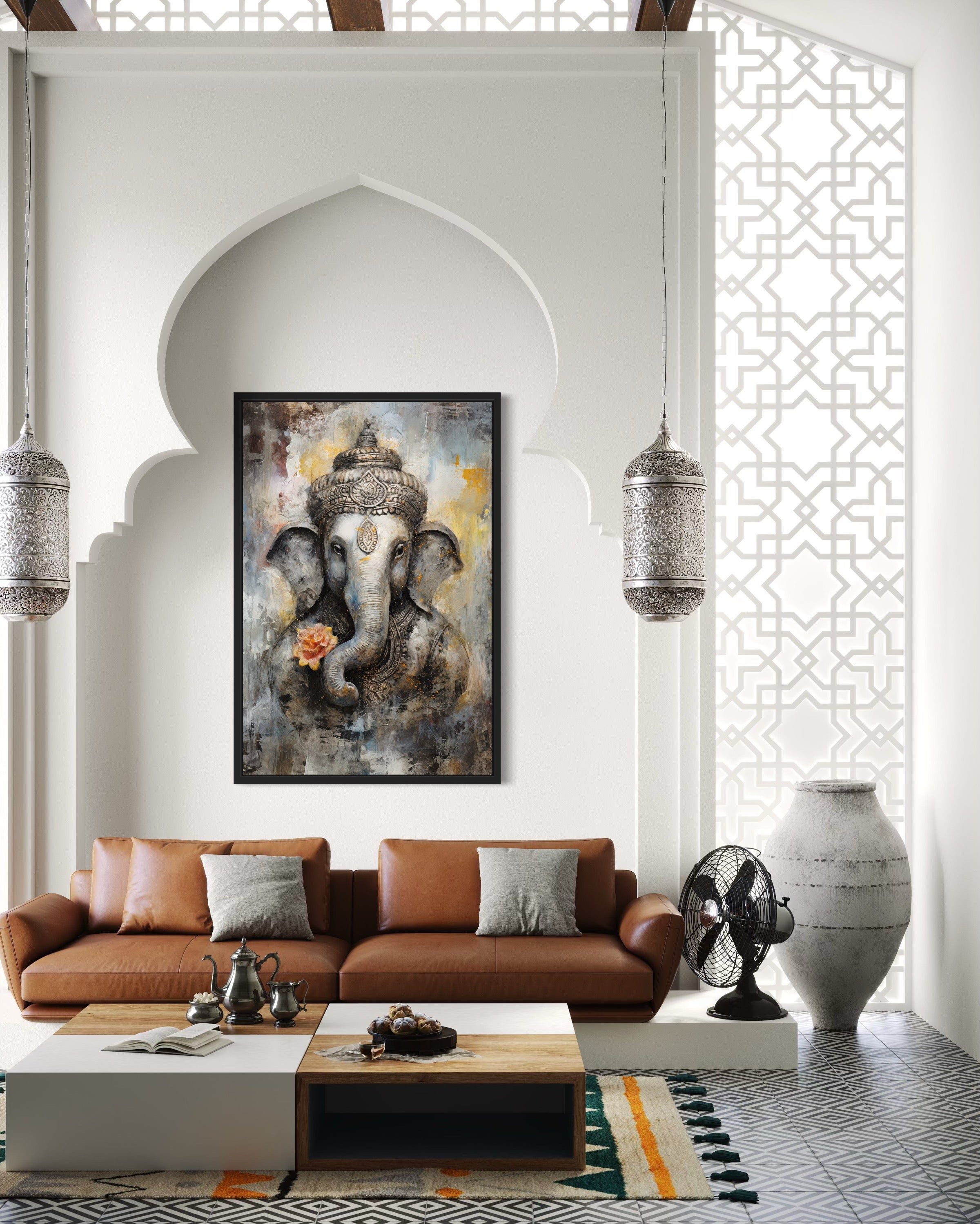 Lord Ganesha Modern Abstract Indian Framed Canvas Wall Art