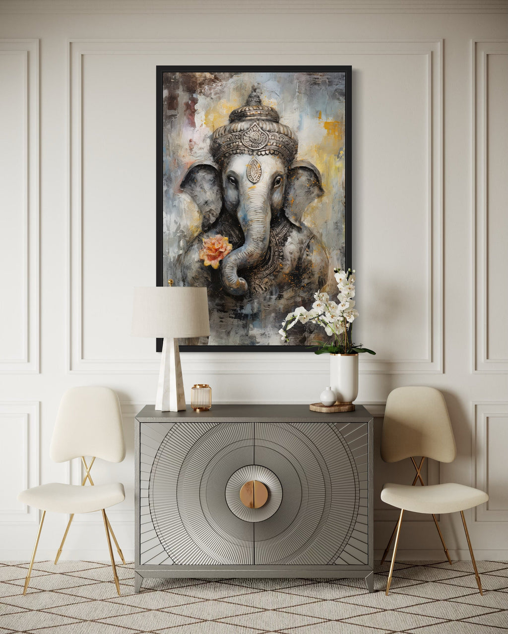 Lord Ganesha Modern Abstract Indian Framed Canvas Wall Art