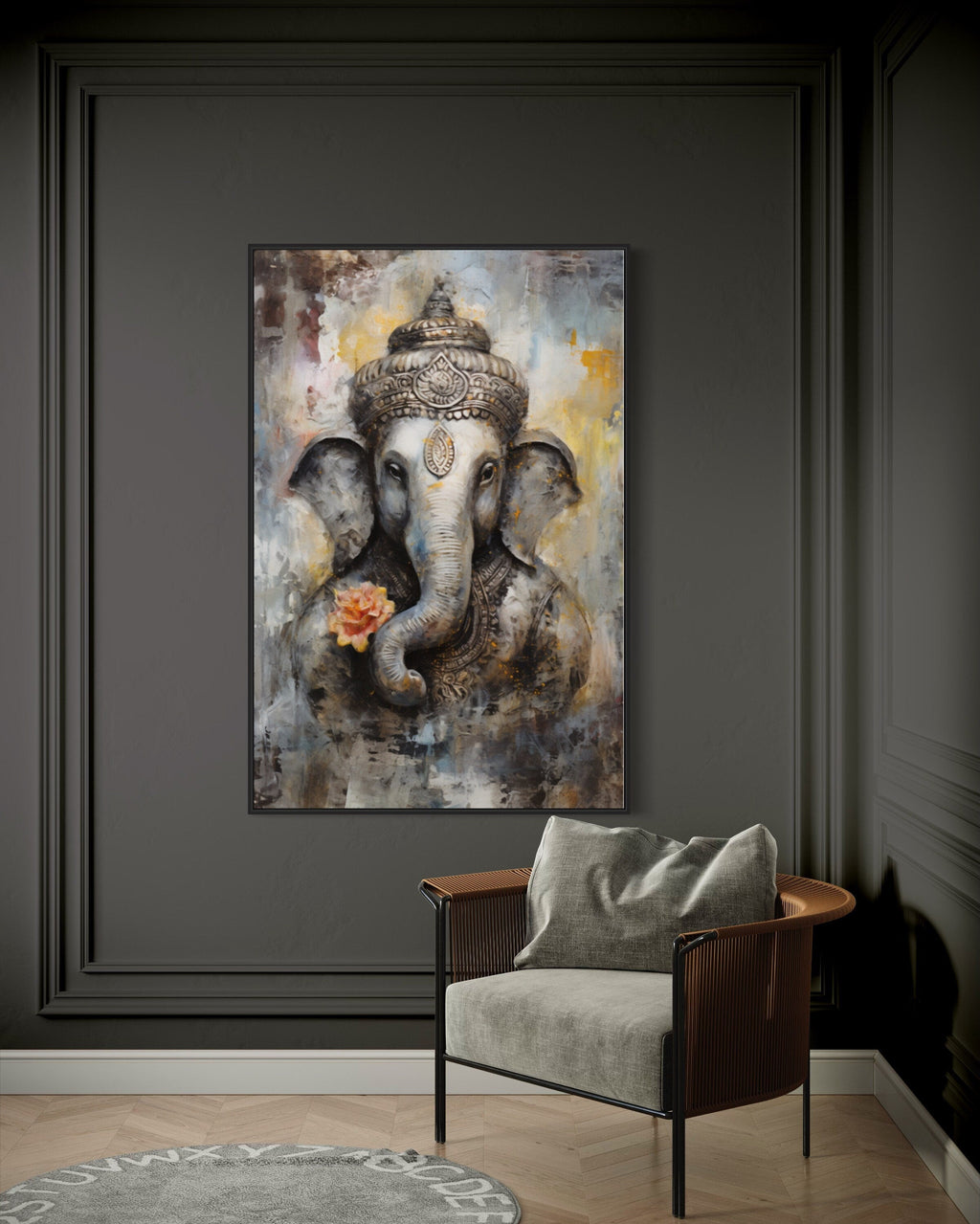 Lord Ganesha Modern Abstract Indian Framed Canvas Wall Art