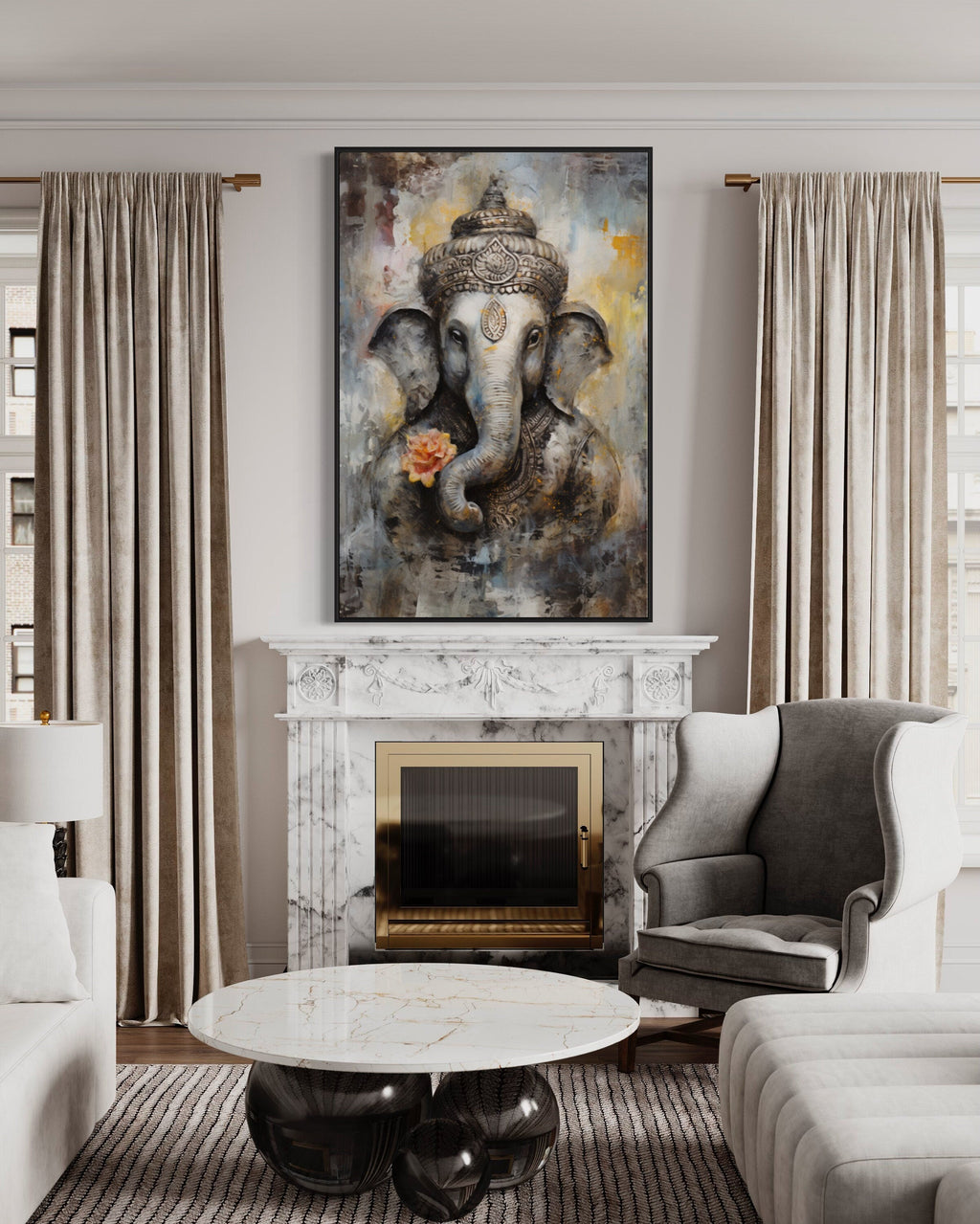 Lord Ganesha Modern Abstract Indian Framed Canvas Wall Art