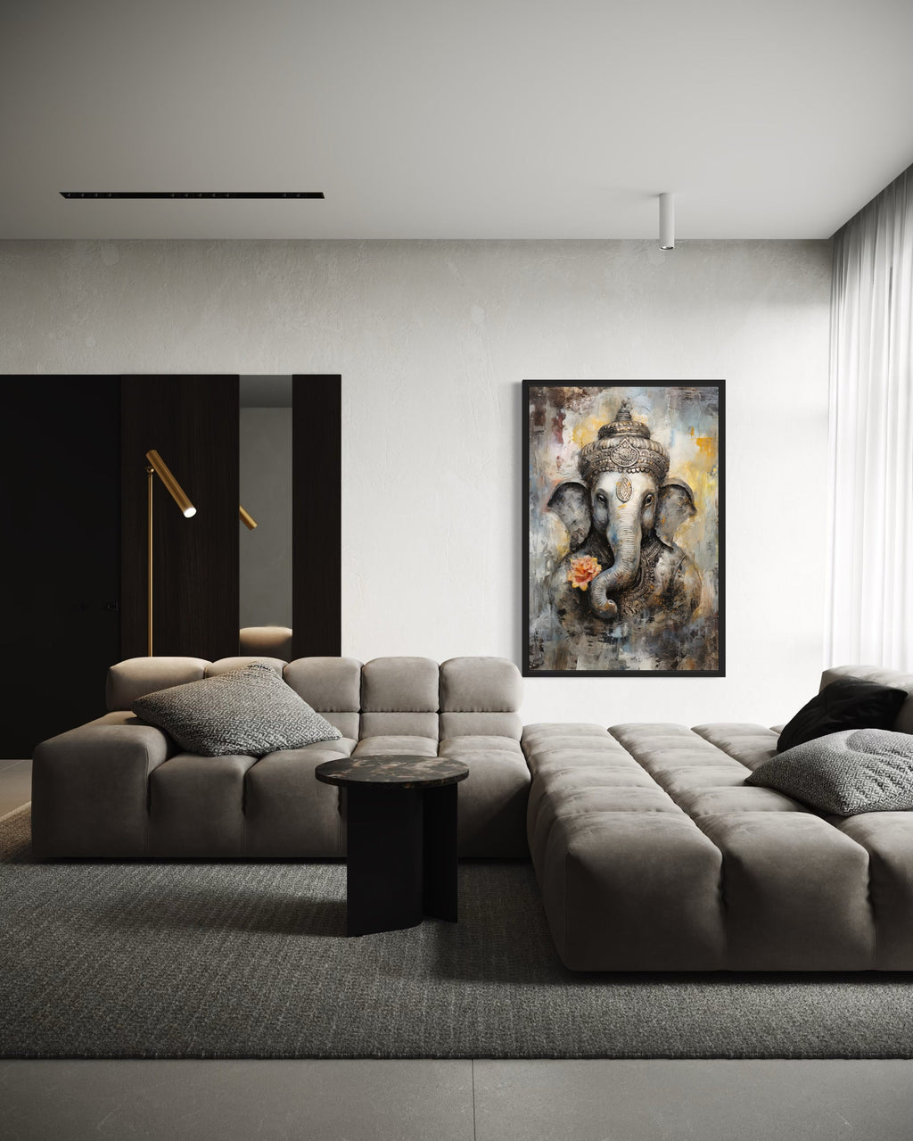 Lord Ganesha Modern Abstract Indian Framed Canvas Wall Art