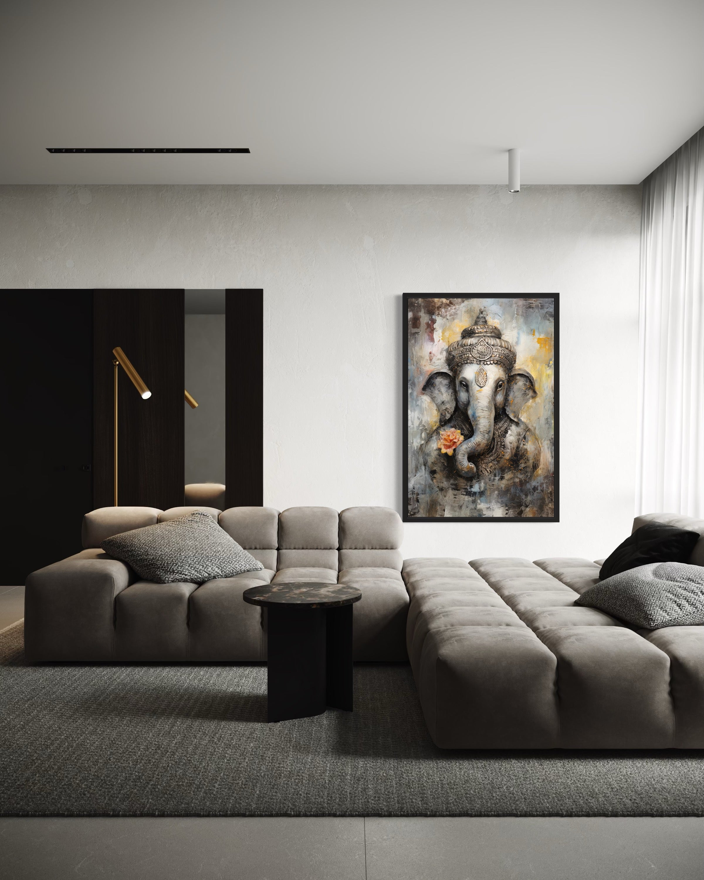 Lord Ganesha Modern Abstract Indian Framed Canvas Wall Art