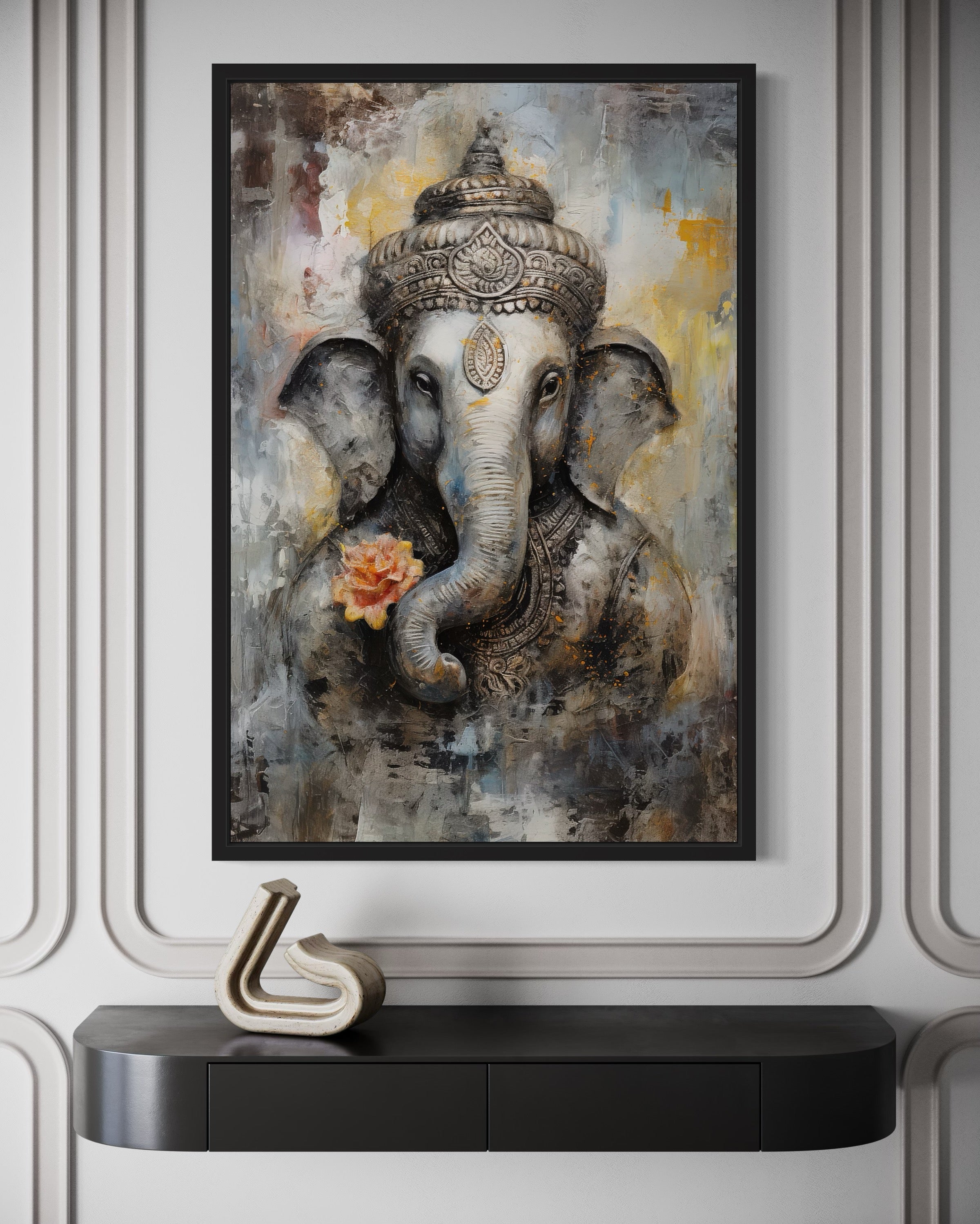 Lord Ganesha Modern Abstract Indian Framed Canvas Wall Art