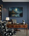 Magical Wizard Castle At Night Framed Canvas Wall Art