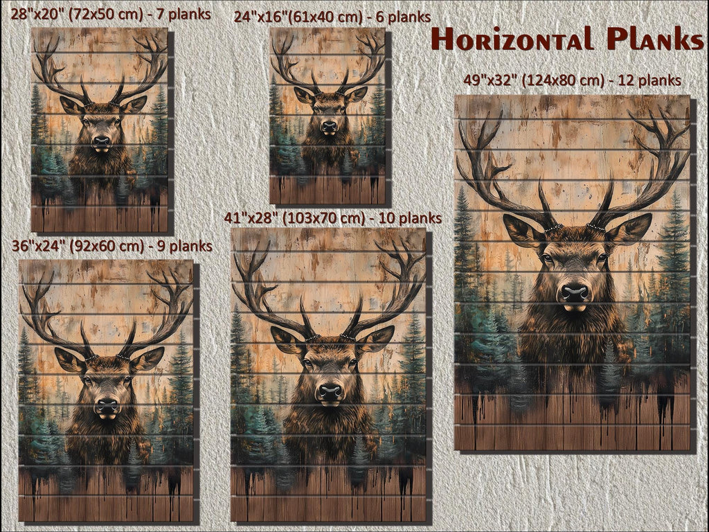 Majestic Deer With Antlers Forest Scene Rustic Vertical Distressed Wood Wall Art