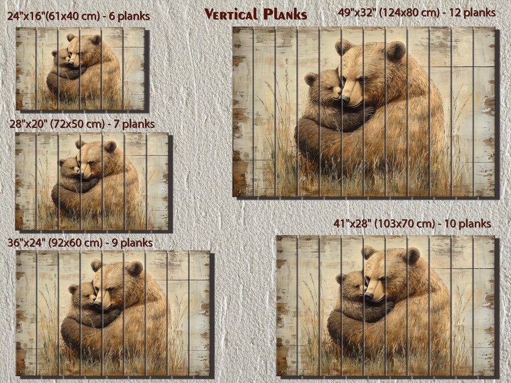 Mama Bear And Baby Bear Cub Hug In The Meadow Rustic Wood Wall Art For Cabin Decor