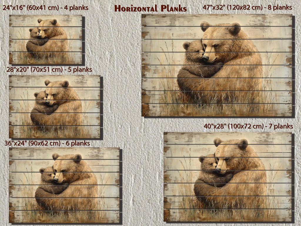 Mama Bear And Baby Bear Cub Hug In The Meadow Rustic Wood Wall Art For Cabin Decor