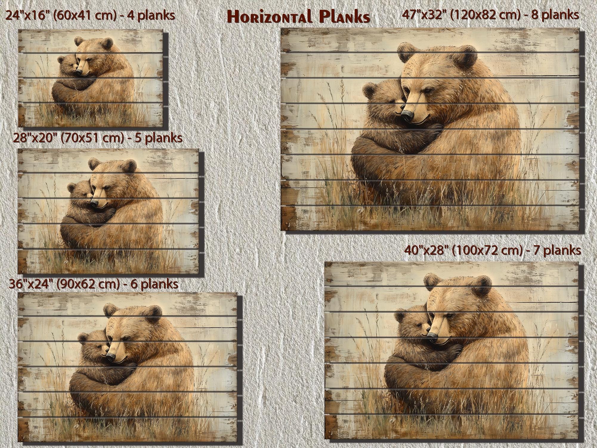 Mama Bear And Baby Bear Cub Hug In The Meadow Rustic Wood Wall Art For Cabin Decor