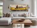 Mama Bear and Cubs in a Yellow Canoe Large Horizontal Wood Wall Art