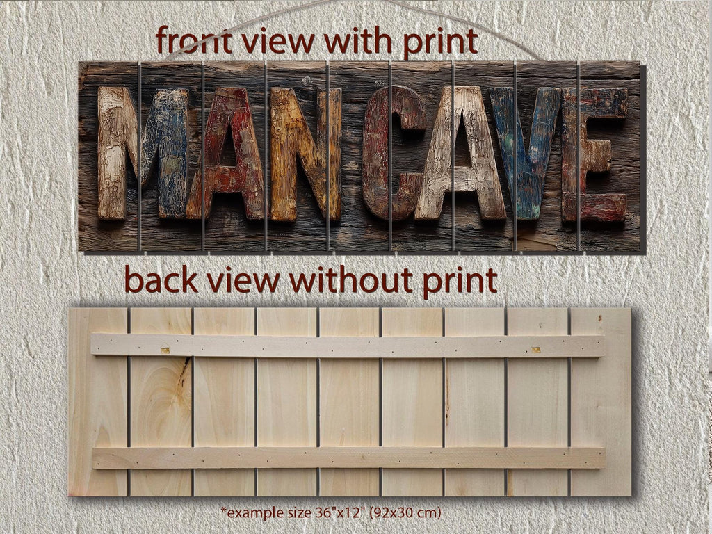 Man Cave Distressed Wood Sign Rustic Masculine Den Wall Art