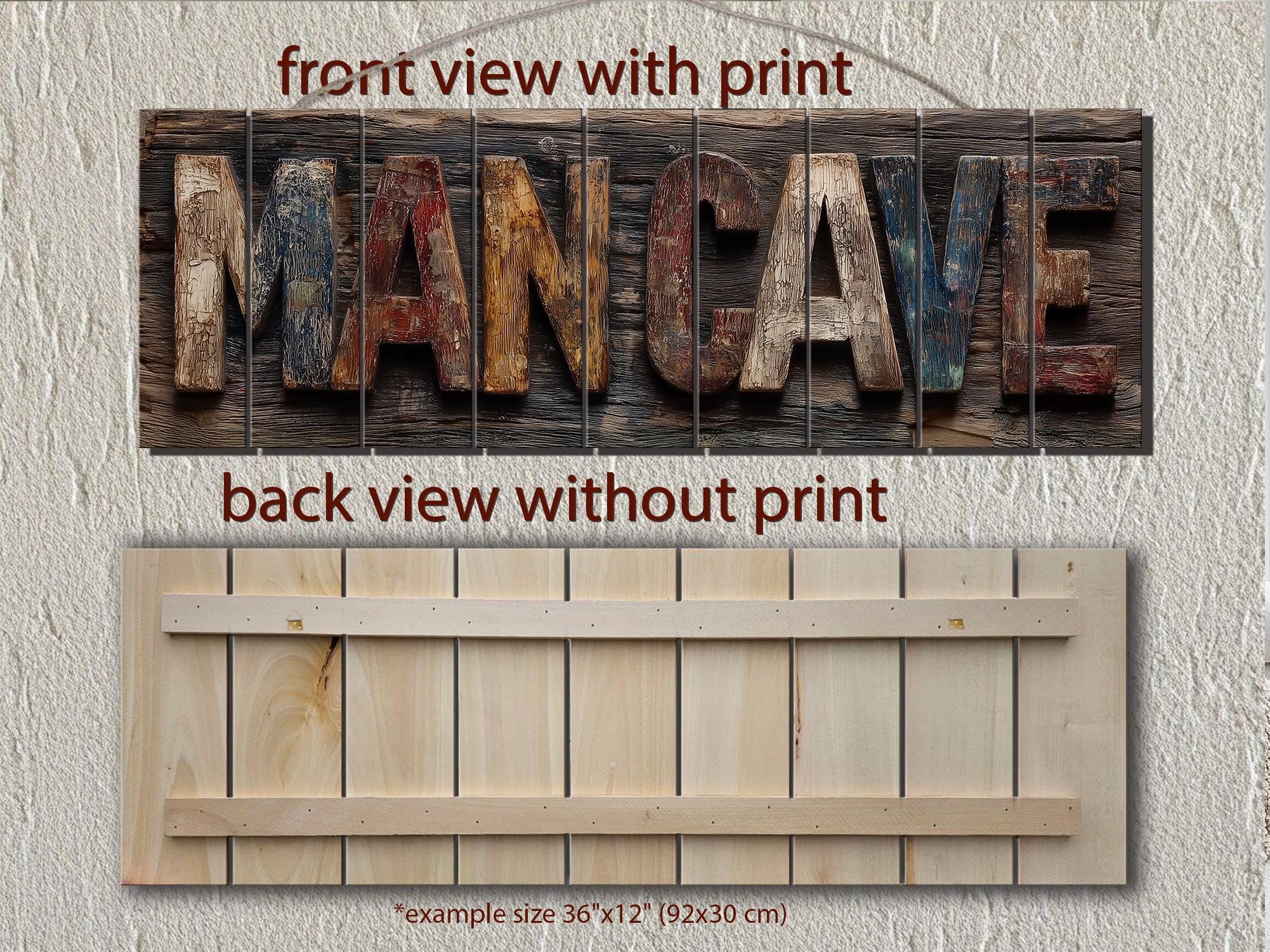 Man Cave Distressed Wood Sign Rustic Masculine Den Wall Art