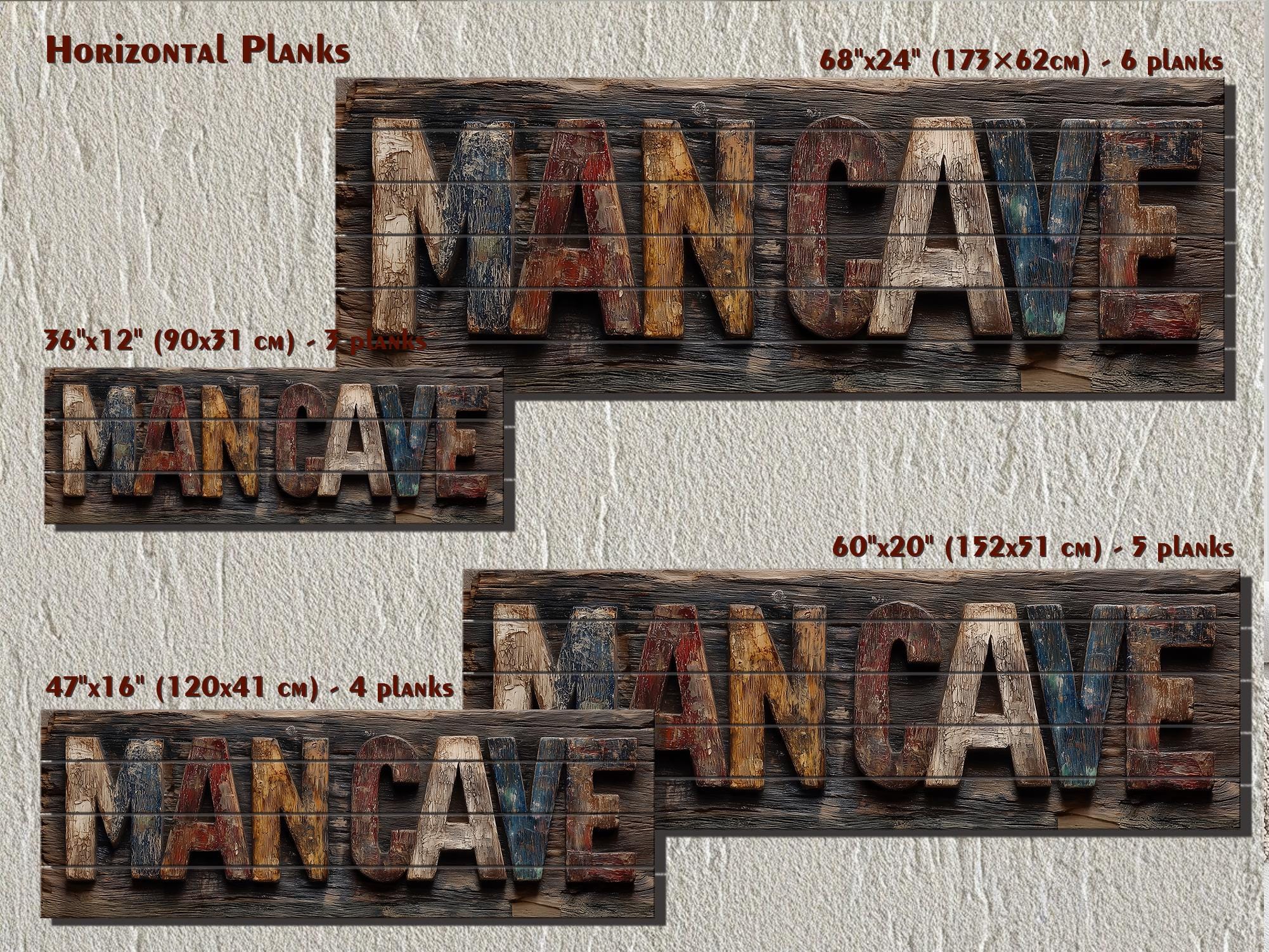 Man Cave Distressed Wood Sign Rustic Masculine Den Wall Art