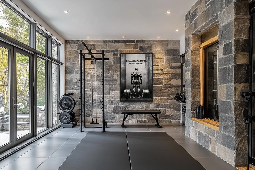 Man With Barbell Motivational Fitness Framed Canvas Wall Art
