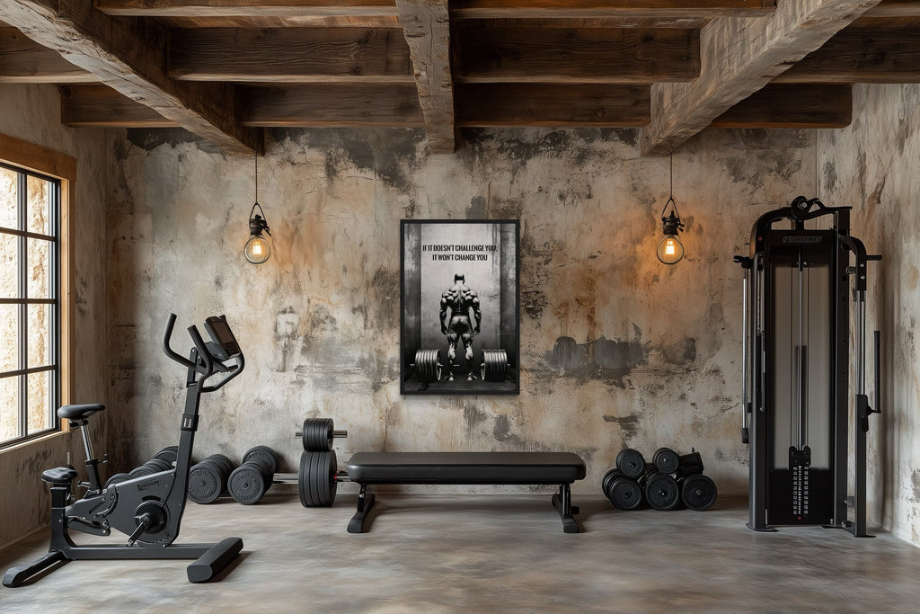 Man With Barbell Motivational Fitness Framed Canvas Wall Art