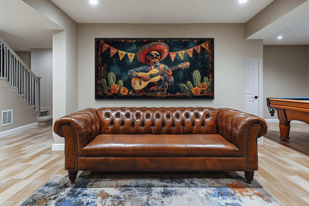 Mariachi Musician In Desert Mexican Framed Canvas Wall Art