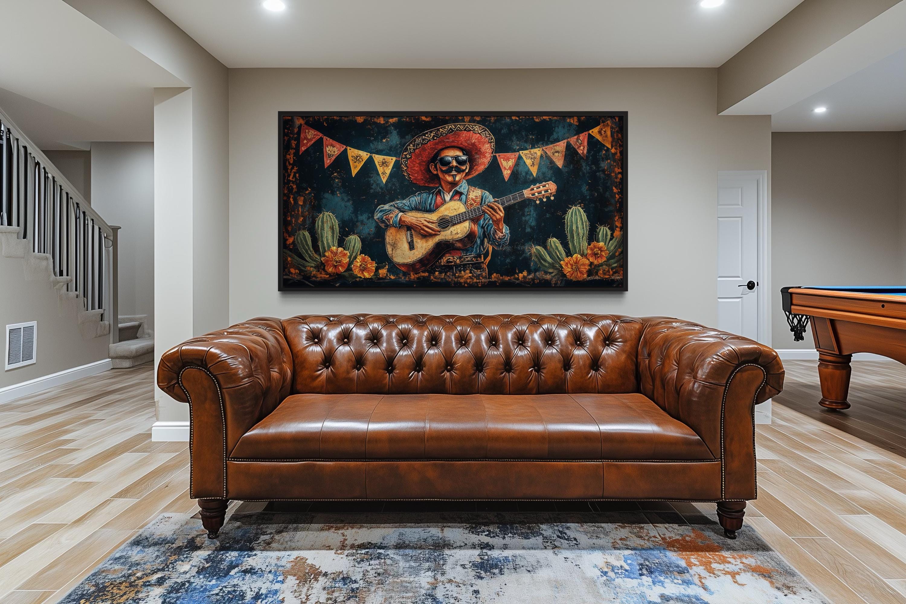 Mariachi Musician In Desert Mexican Framed Canvas Wall Art