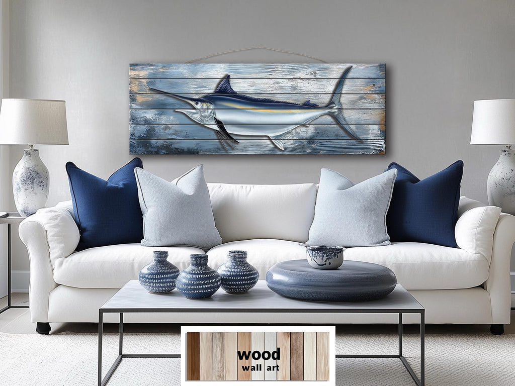 Marlin Fish Distressed Wood Wall Art